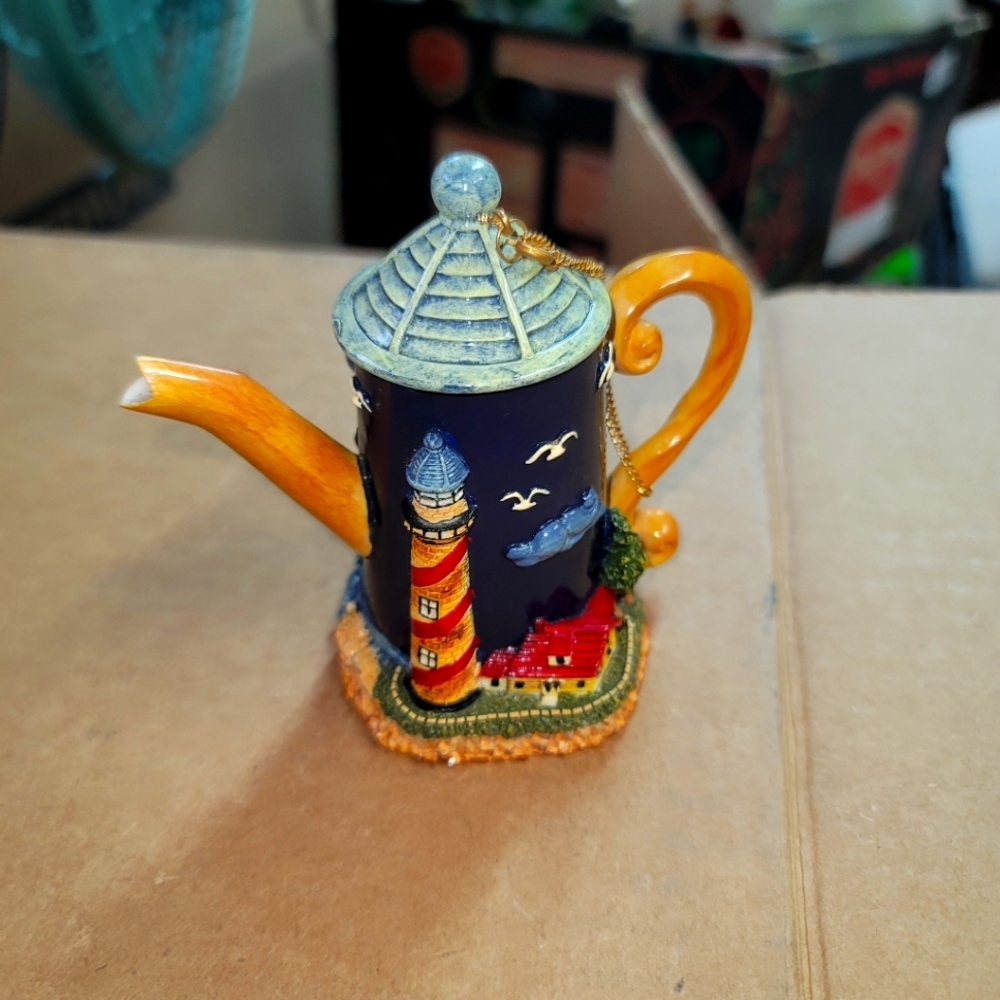 Vintage blue  Lighthouse ship  Teapot